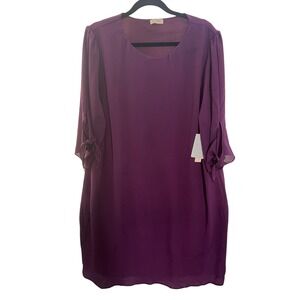 Kiyonna 1X Purple Split Tie Sleeve Shift Dress‎ Plus Size NWT Nordstrom USA